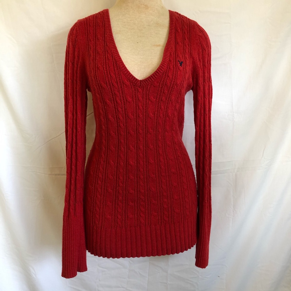 American Eagle V Neck Cable Knit Sweater women’s L